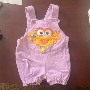 Sesame Street Purple Pink Baby Overalls with Yellow Character Applique